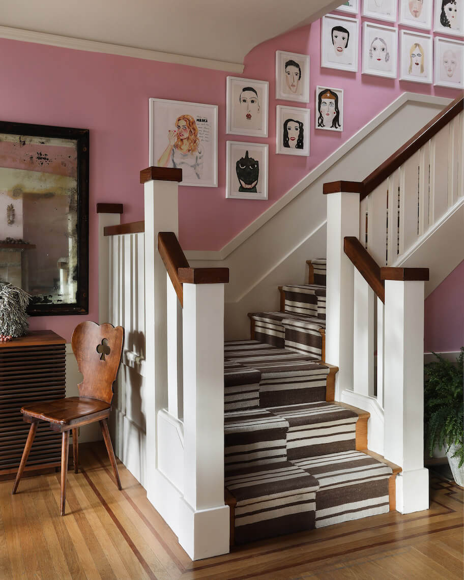 English Country Style in a San Francisco Home 9 staircase-pink-walls-gallery-wall-nordroom