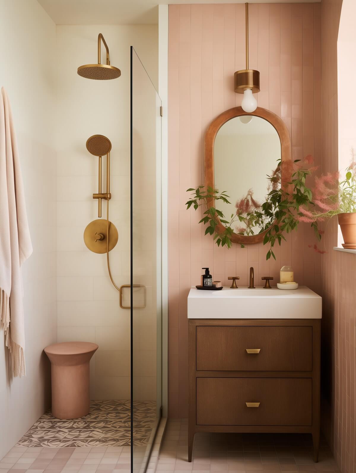 Best of 2023: Bathrooms 28 tiny bathroom with shower and pink tiles nordroom