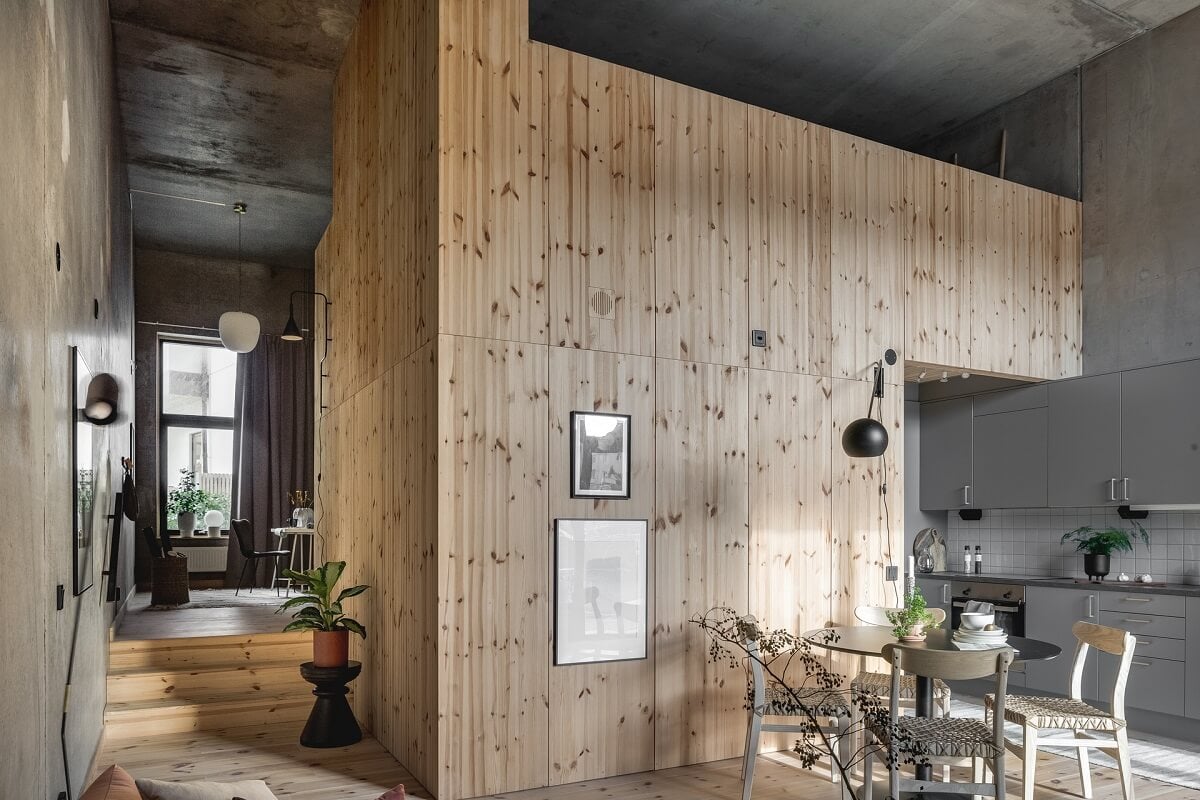 A Scandinavian Loft Made of Concrete and Wood 10 wooden-cube-scandinavian-loft-split-level-nordroom