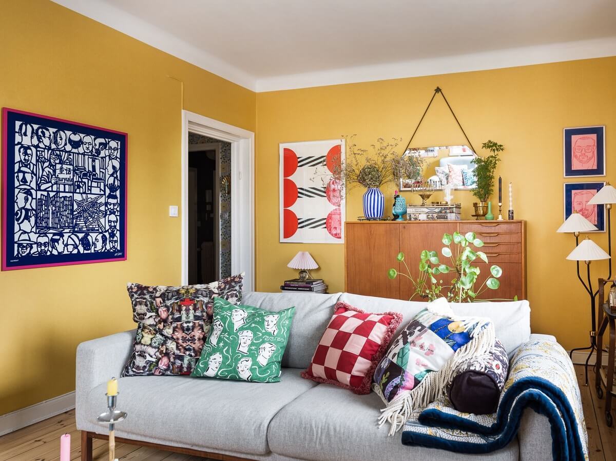 A Vibrant Colorful Scandinavian Apartment 6 yellow-living-room-sweden-apartment-nordroom