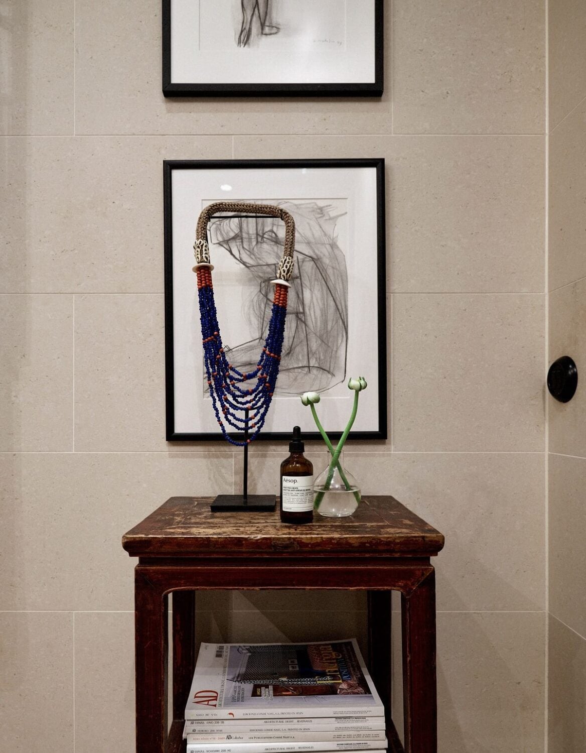 An Art-Filled Apartment in Stockholm 10 antique-cabinets-beige-bathroom-scandinavian-home-nordroom