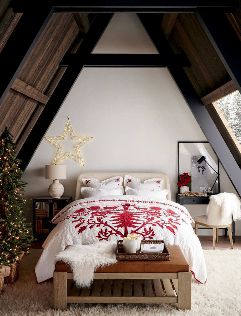 A Modern Rustic Home Decorated for Christmas 12 attic bedroom christmas bedding nordroom A Modern Rustic Home Decorated for Christmas