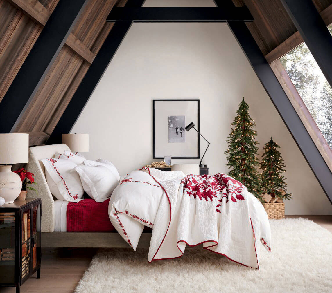 A Modern Rustic Home Decorated for Christmas 14 attic-bedroom-red-christmas-decor-nordroom
