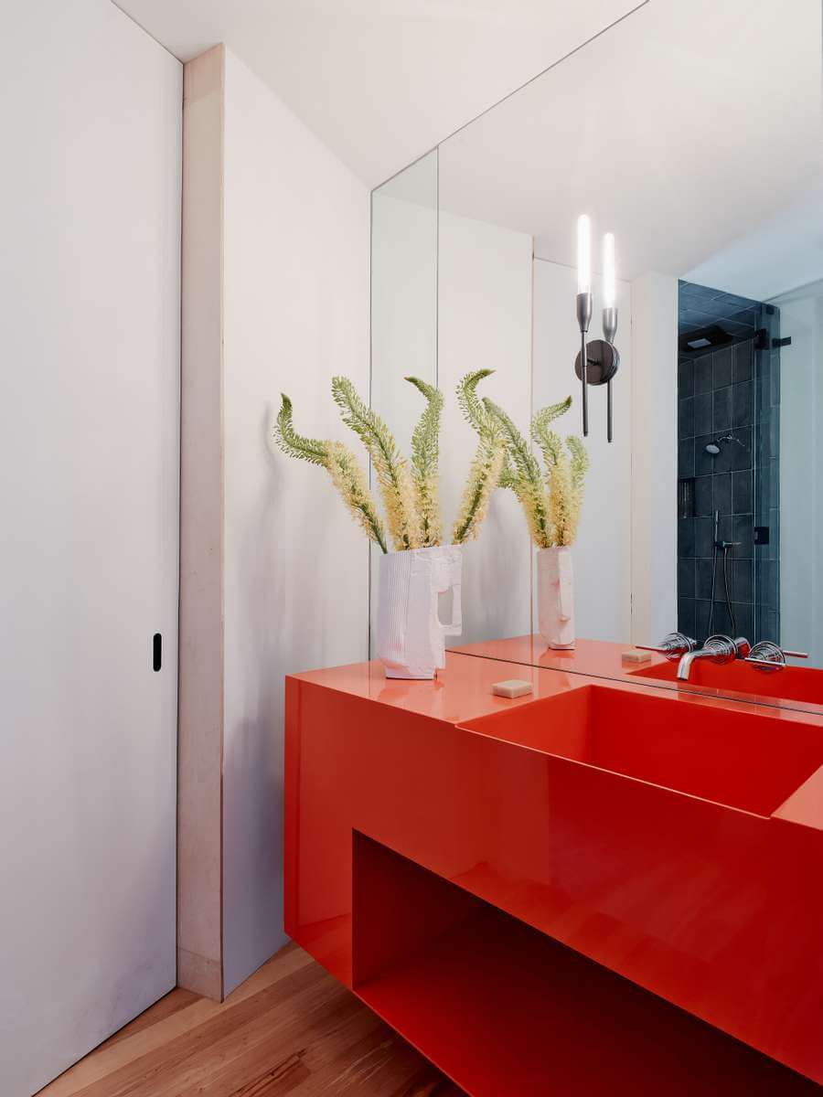 A Modern Mountaintop Home in Napa Valley 9 bathroom-red-vanity-nordroom