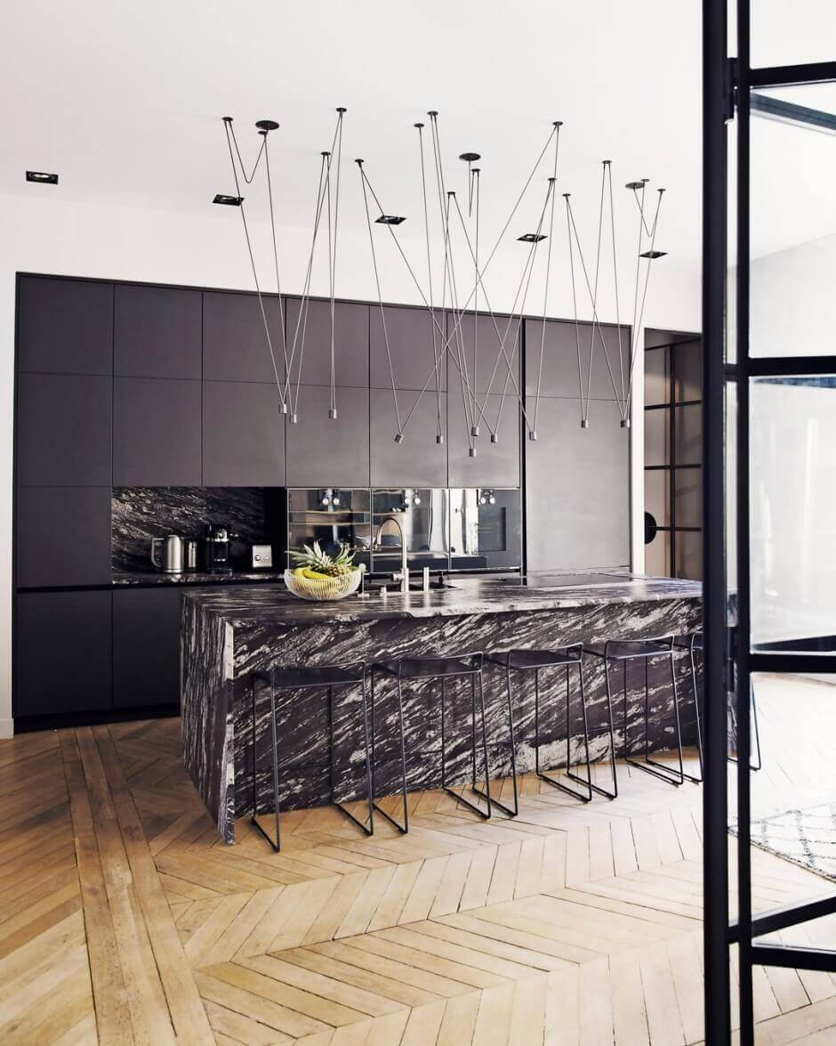 How To Style Your Home Like A Parisian Apartment 30 black-kitchen-statement-lamp-parisian-apartment-nordroom