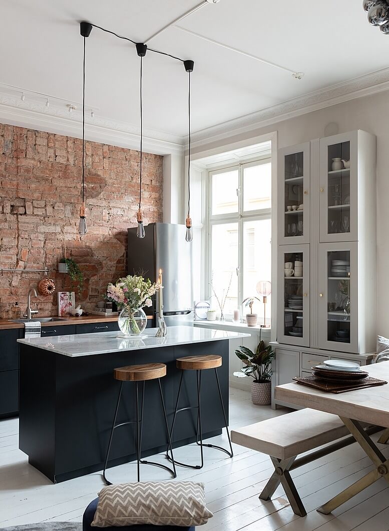 Best of 2021: Kitchens 19 blue-kitchen-exposed-brick-nordroom