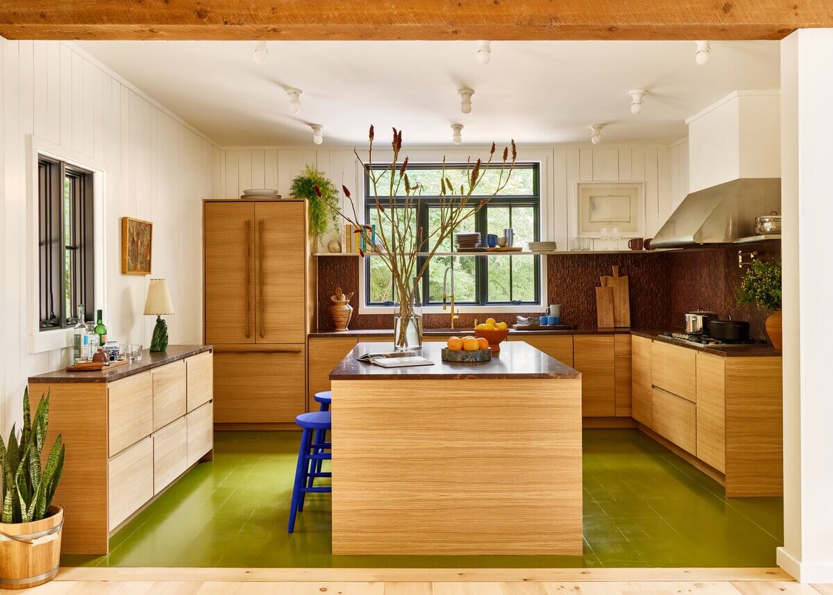 A Montauk Airbnb Designed by Robert McKinley 5 contemporary-wood-kitchen-green-floor-airbnb-montauk-nordroom