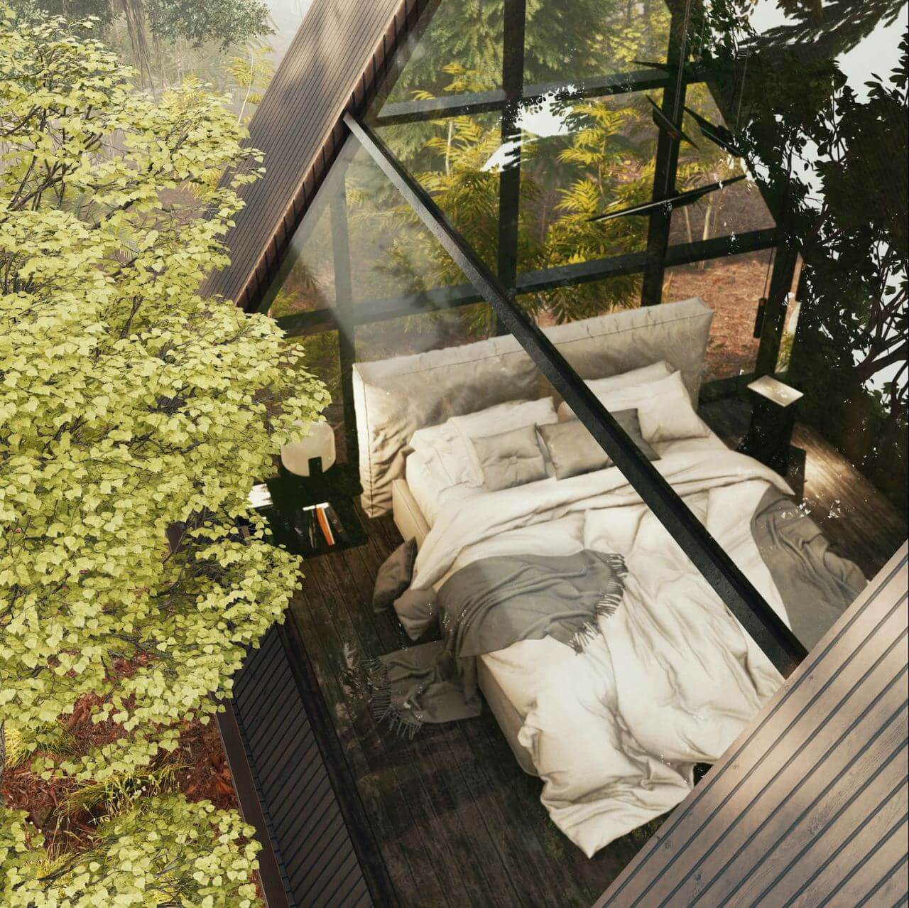 Best of 2021: Bedrooms 9 glass-attic-bedroom-cabin-nordroom