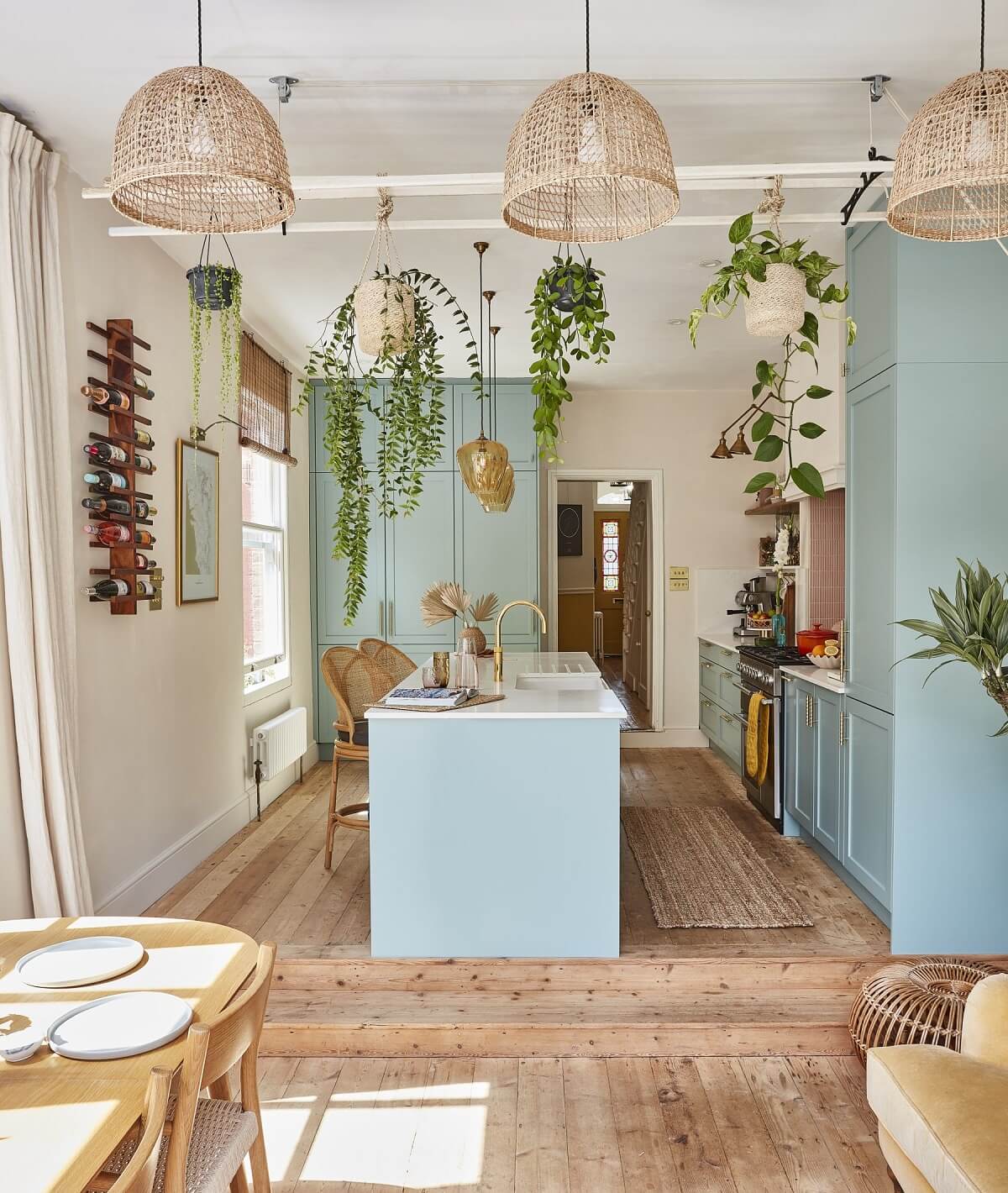 Valspar Color of the Year 2024: Renew Blue 15 light-blue-kitchen-hanging-plants-70s-inspired-home-nordroom