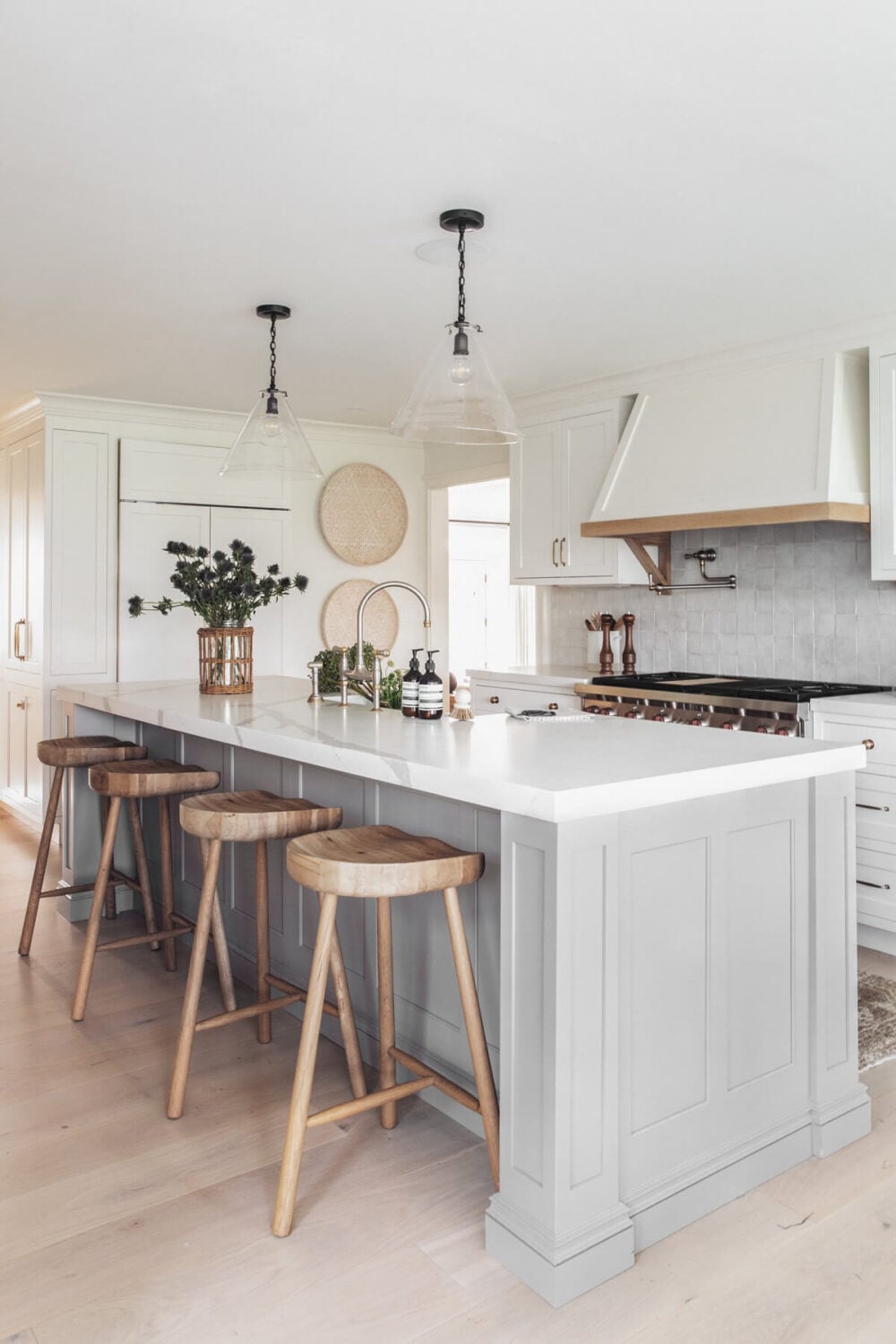 A Serene Colonial Home in Connecticut 3 light-grey-cabinets-kitchen-island-wooden-bar-stools-nordroom