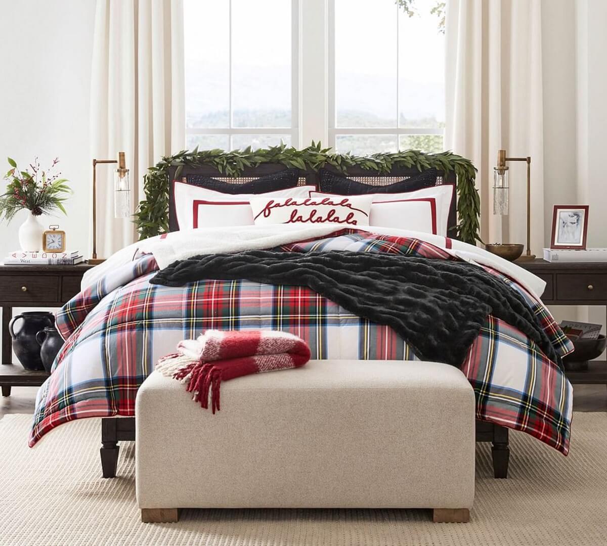 A Modern Rustic Home Decorated for Christmas 15 plaid-bedding-christmas-decor-bedroom-nordroom
