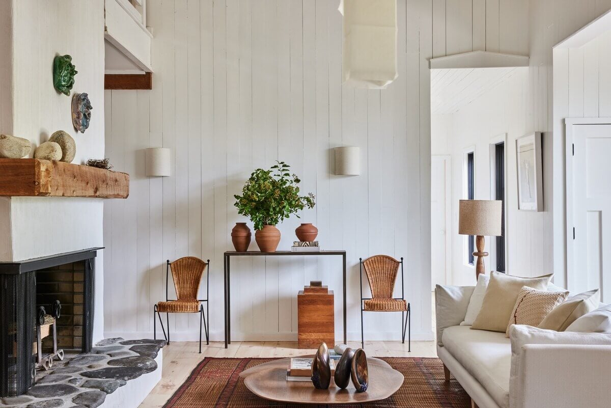 A Montauk Airbnb Designed by Robert McKinley 2 white-living-room-fireplace-airbnb-montauk-nordroom