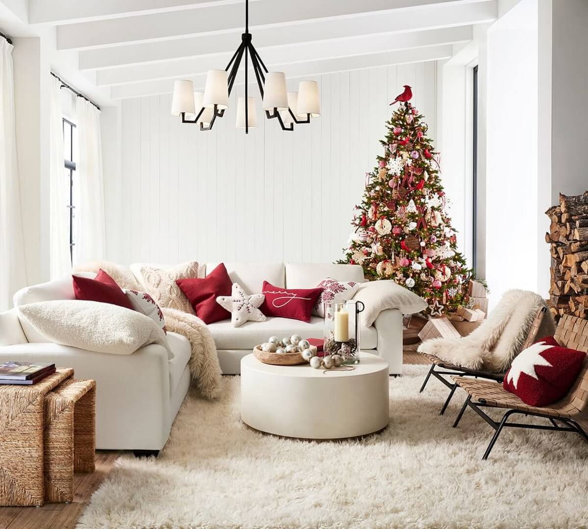 A Modern Rustic Home Decorated for Christmas 6 white-living-room-red-christmas-decor-tree-nordroom