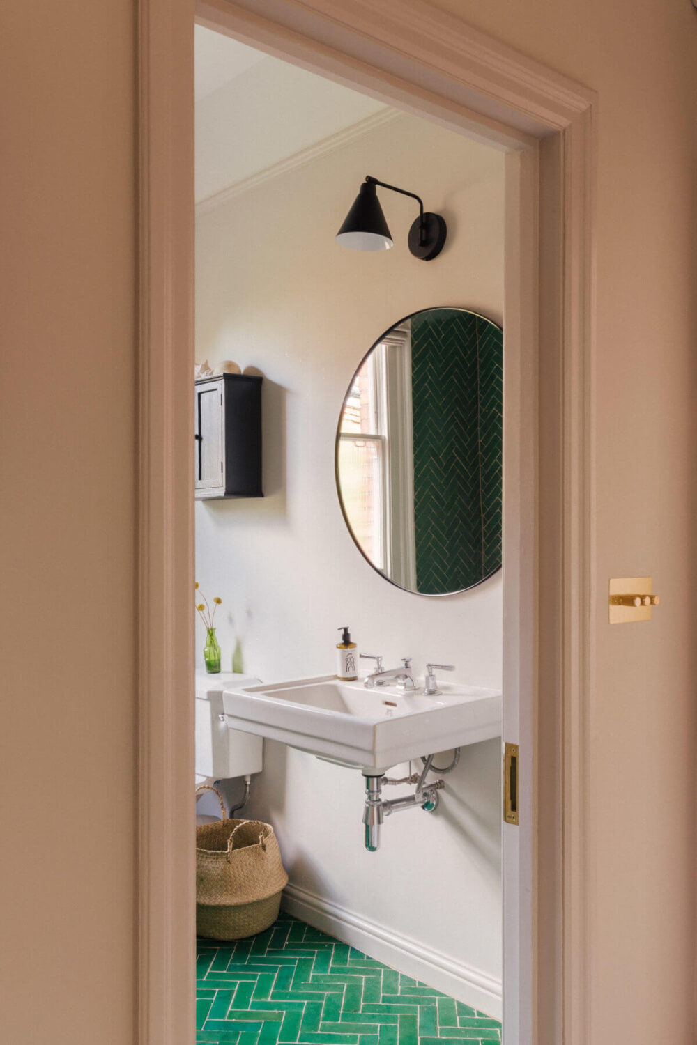 A Light-Filled Victorian Family Home in London 36 bathroom-green-floor-tiles-nordroom