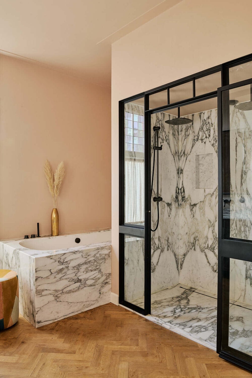 Color & Texture in a Grand Amsterdam Villa 18 bathroom-marble-bath-walk-in-shower-industrial-nordroom