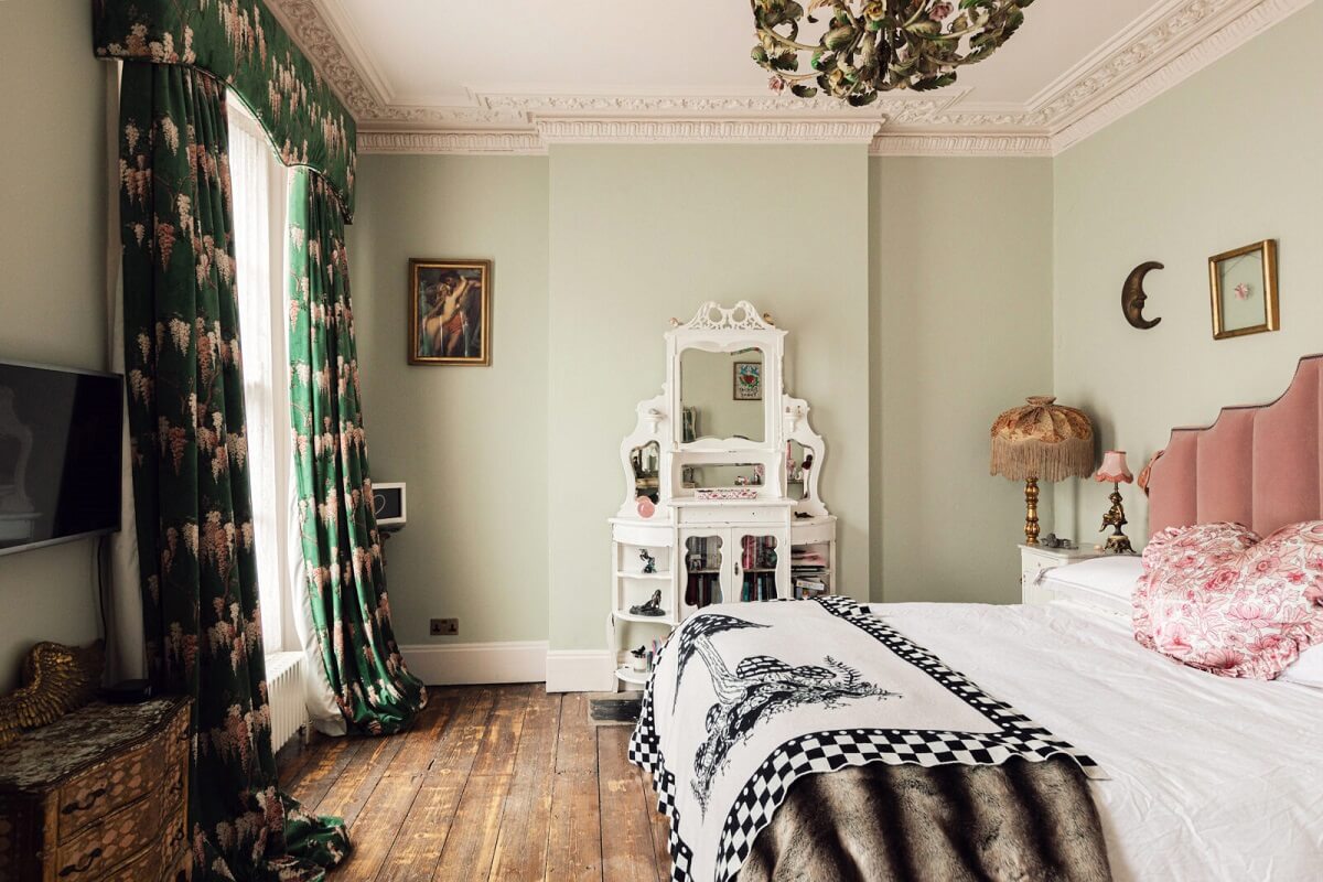 A 19th Century London Townhouse with Kitchen Extension 14 bedroom-pink-velvet-headboard-nordroom