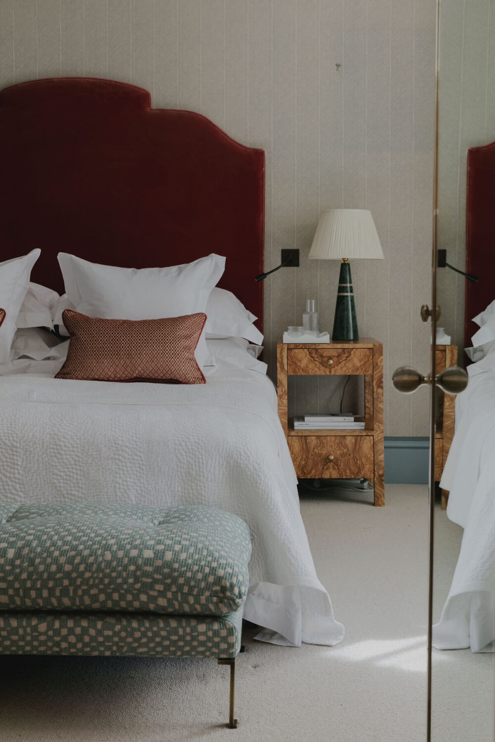 Color and Texture in a London Home 14 bedroom-velvet-pink-headboard-london-home-nordroom