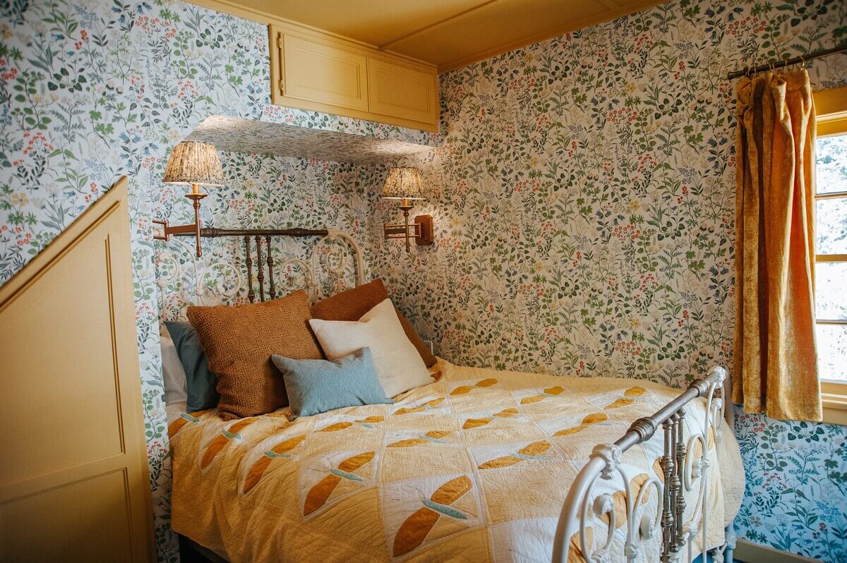 An Interior Designer's Colorful Airbnb Cabin 9 bedroom-wallpaper-yellow-accents-nordroom
