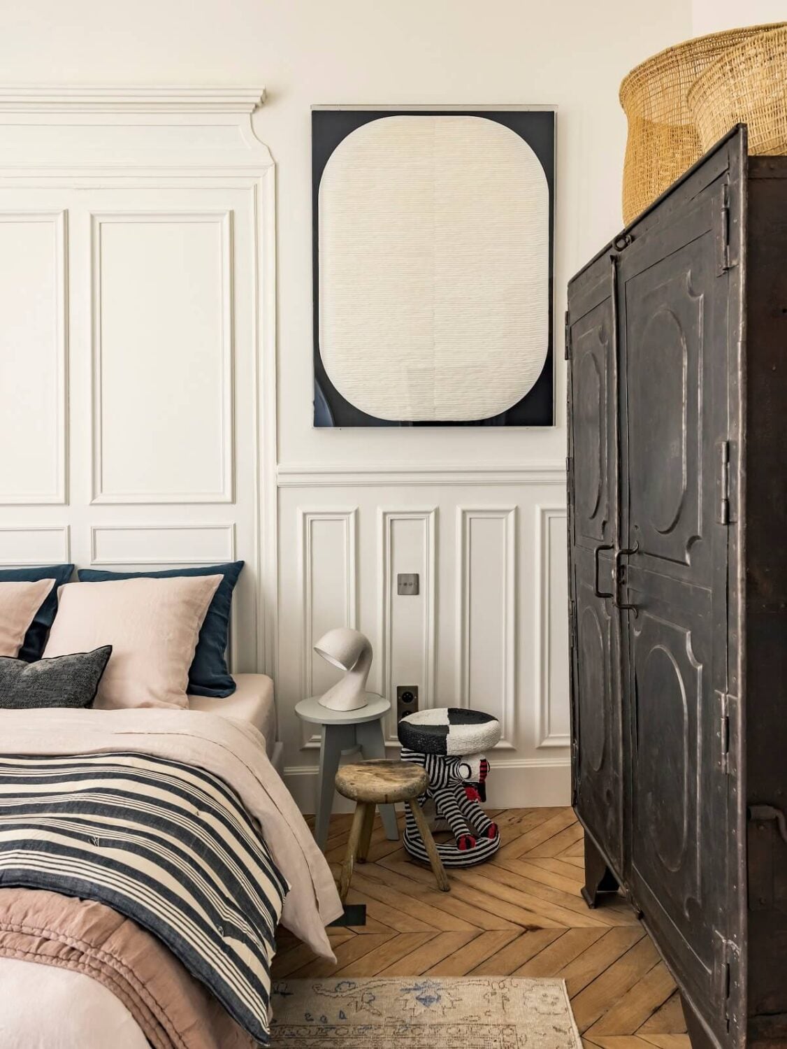 A Colorful Eclectic Apartment by Merci Paris 12 bedroom-wooden-floor-blue-accent-color-merci-second-residence-nordroom
