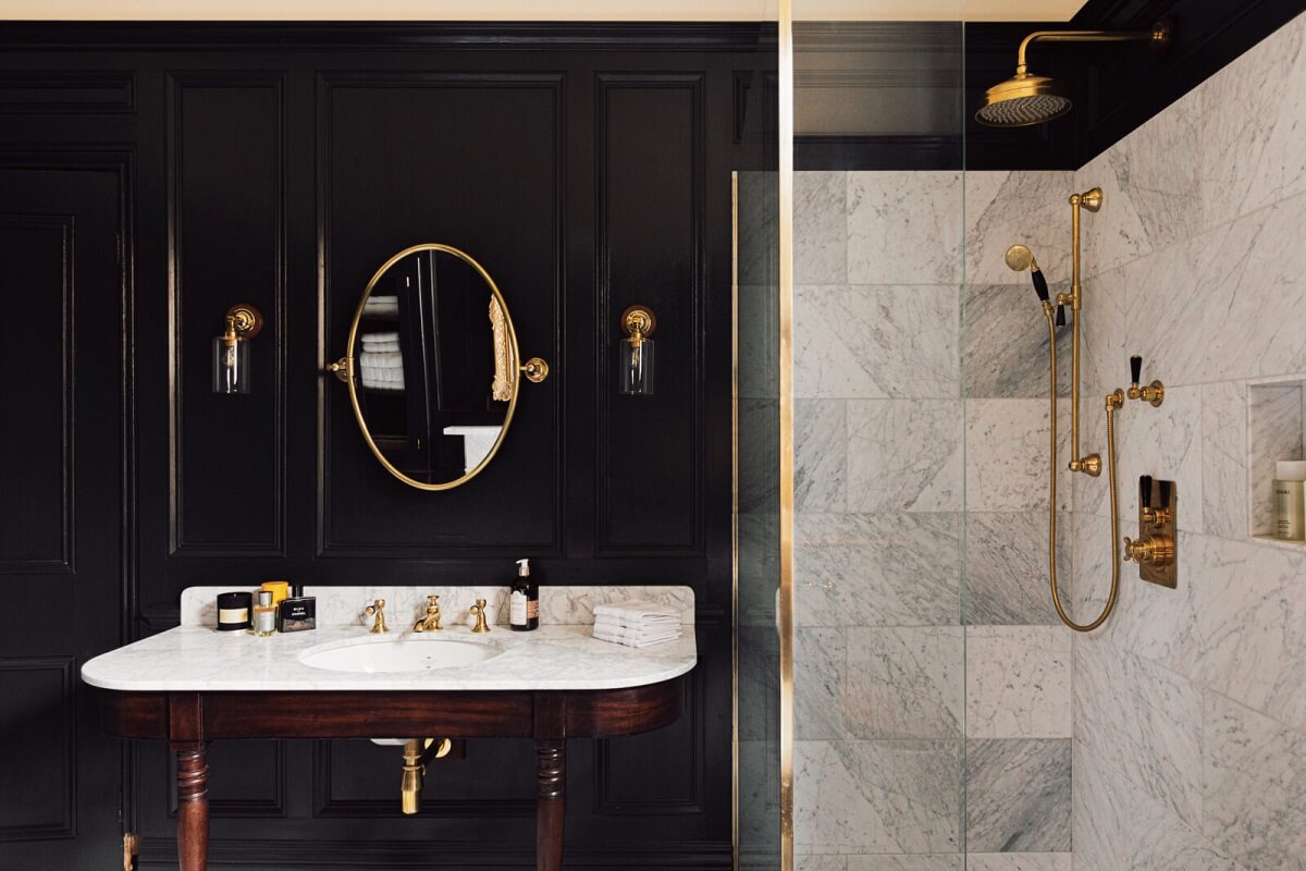 An Elegant & Colorful London House 19 black-bathroom-shower-classic-london-terraced-house-nordroom