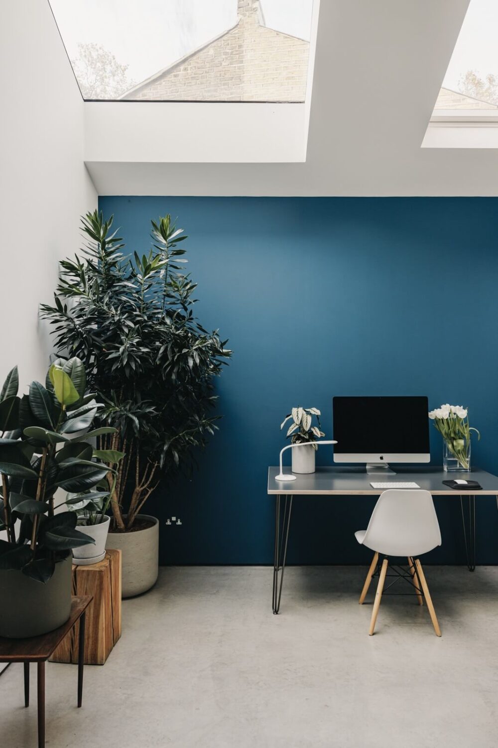 An Industrial Warehouse Conversion in London 14 blue-accent-wall-home-office-skylight-nordroom