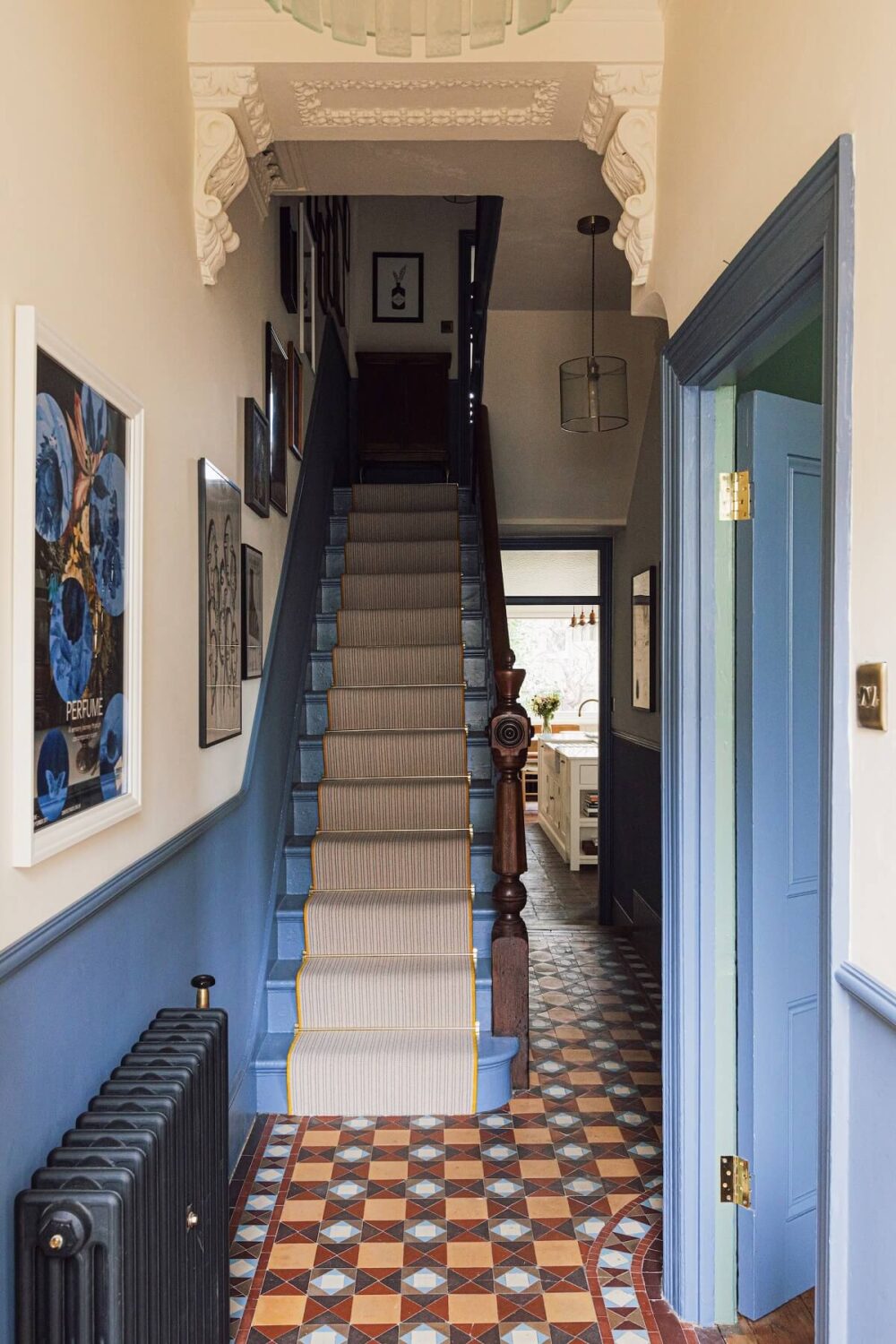 An Elegant & Colorful London House 25 blue-hallway-tiled-floor-nordroom