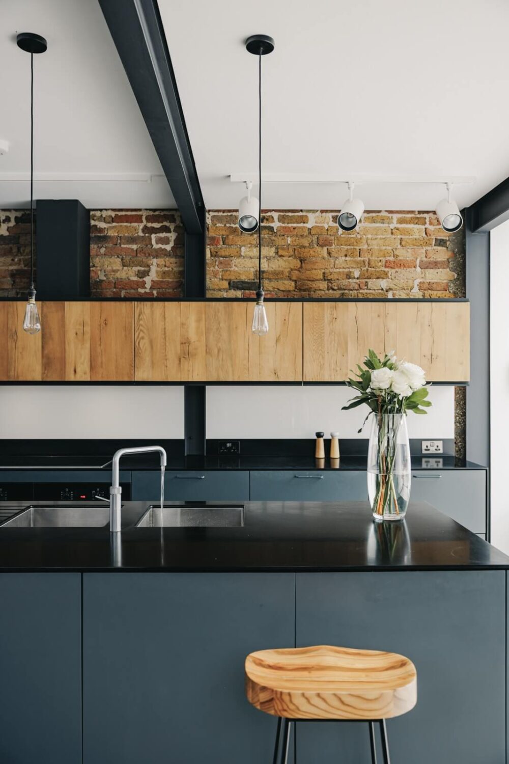 An Industrial Warehouse Conversion in London 12 blue-kitchen-island-contemporary-home-london-nordroom