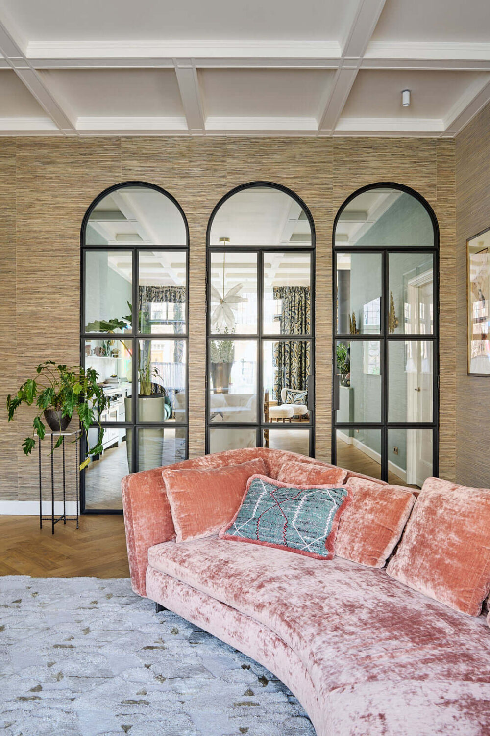 Color & Texture in a Grand Amsterdam Villa 9 curved-sofa-arched-doors-villa-amsterdam