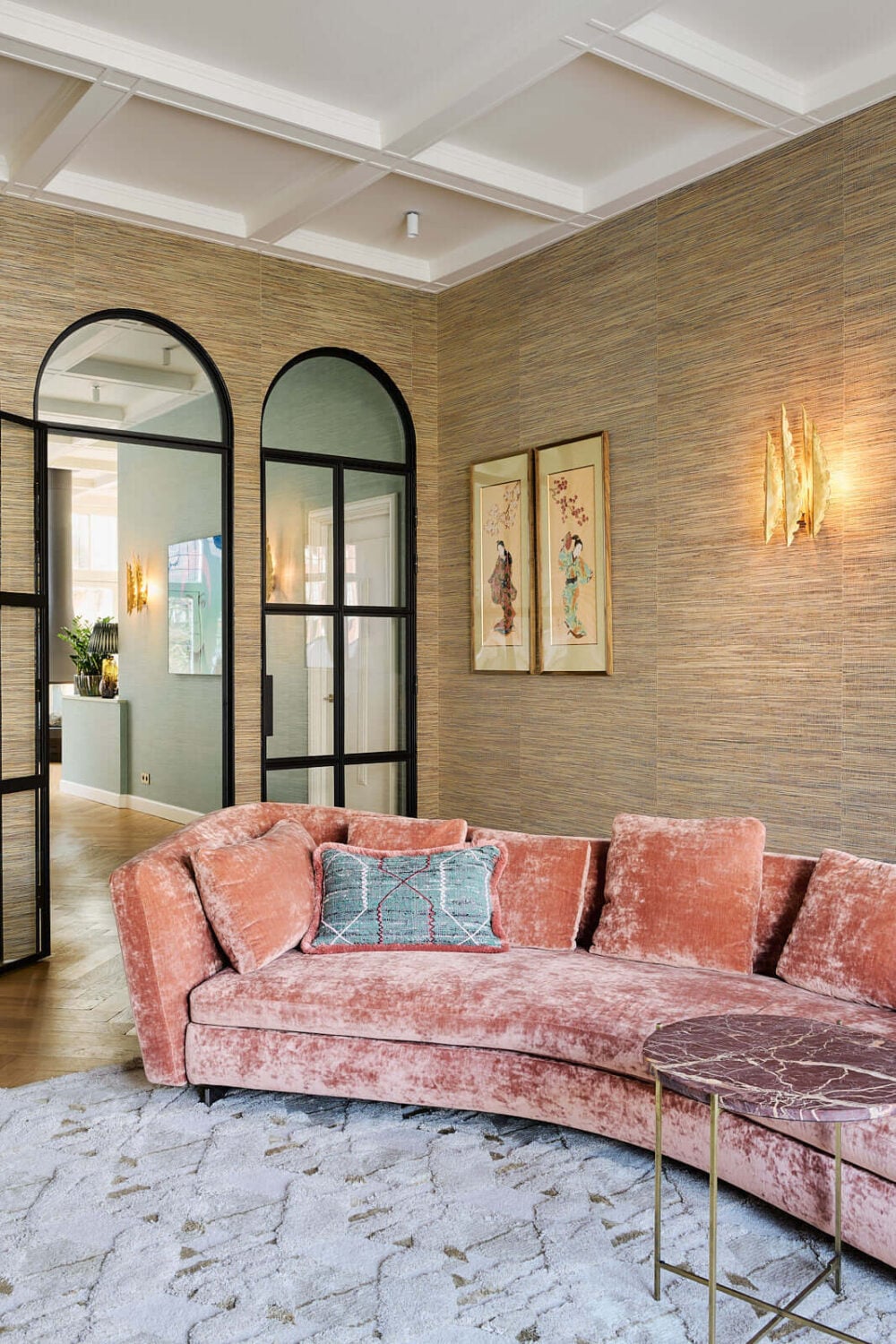 Color & Texture in a Grand Amsterdam Villa 12 curved-sofa-textured-walls-amsterdam-villa-nordroom