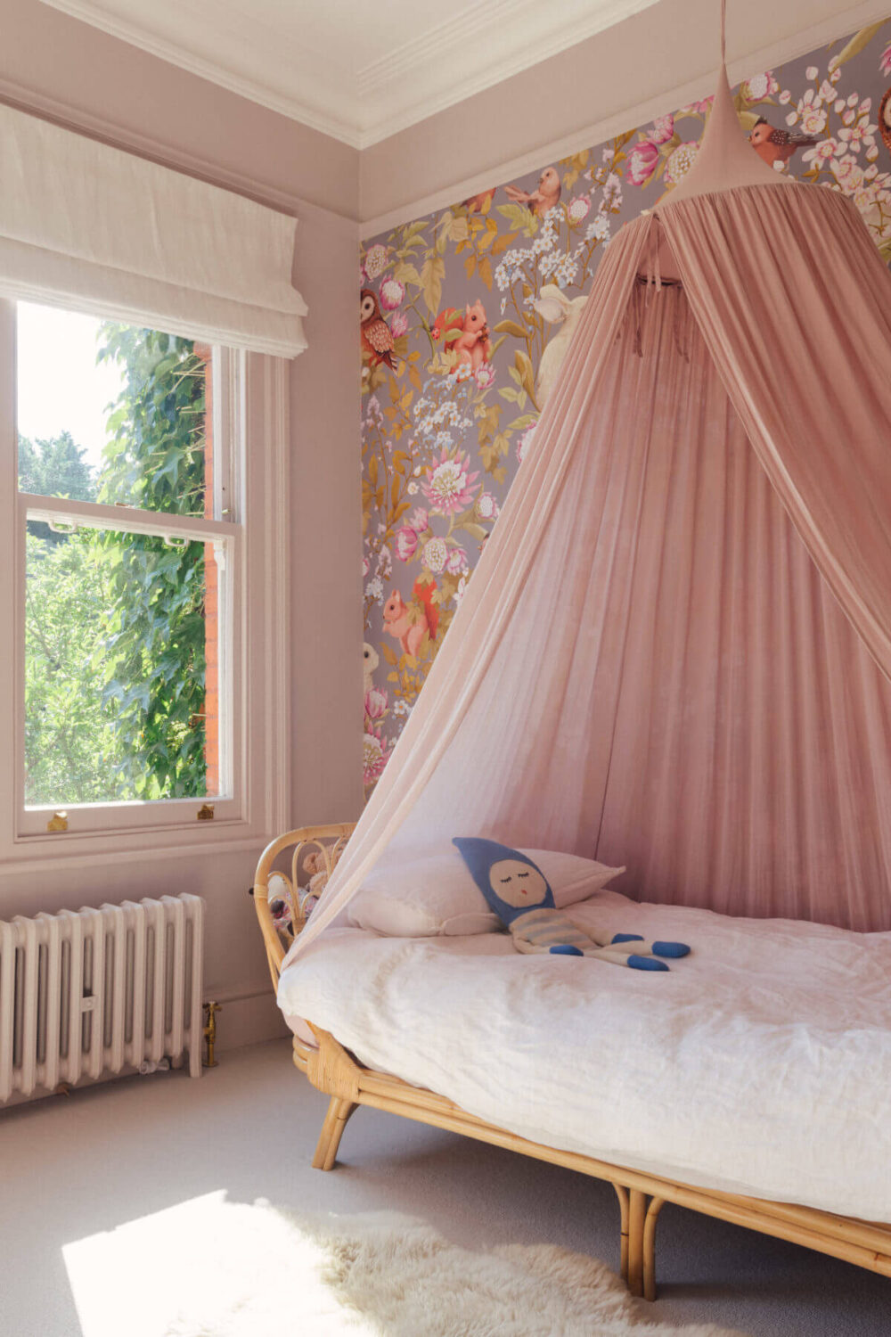 A Light-Filled Victorian Family Home in London 32 floral-wallpaper-pink-kids-room-nordroom
