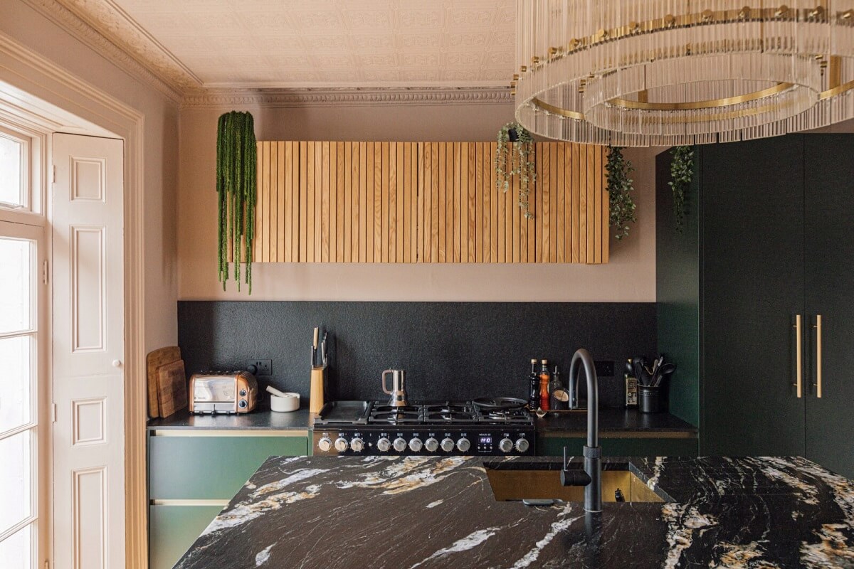 Color & Wallpaper in a Victorian Villa 6 green-cupboards-kitchen-victorian-home-london-nordroom