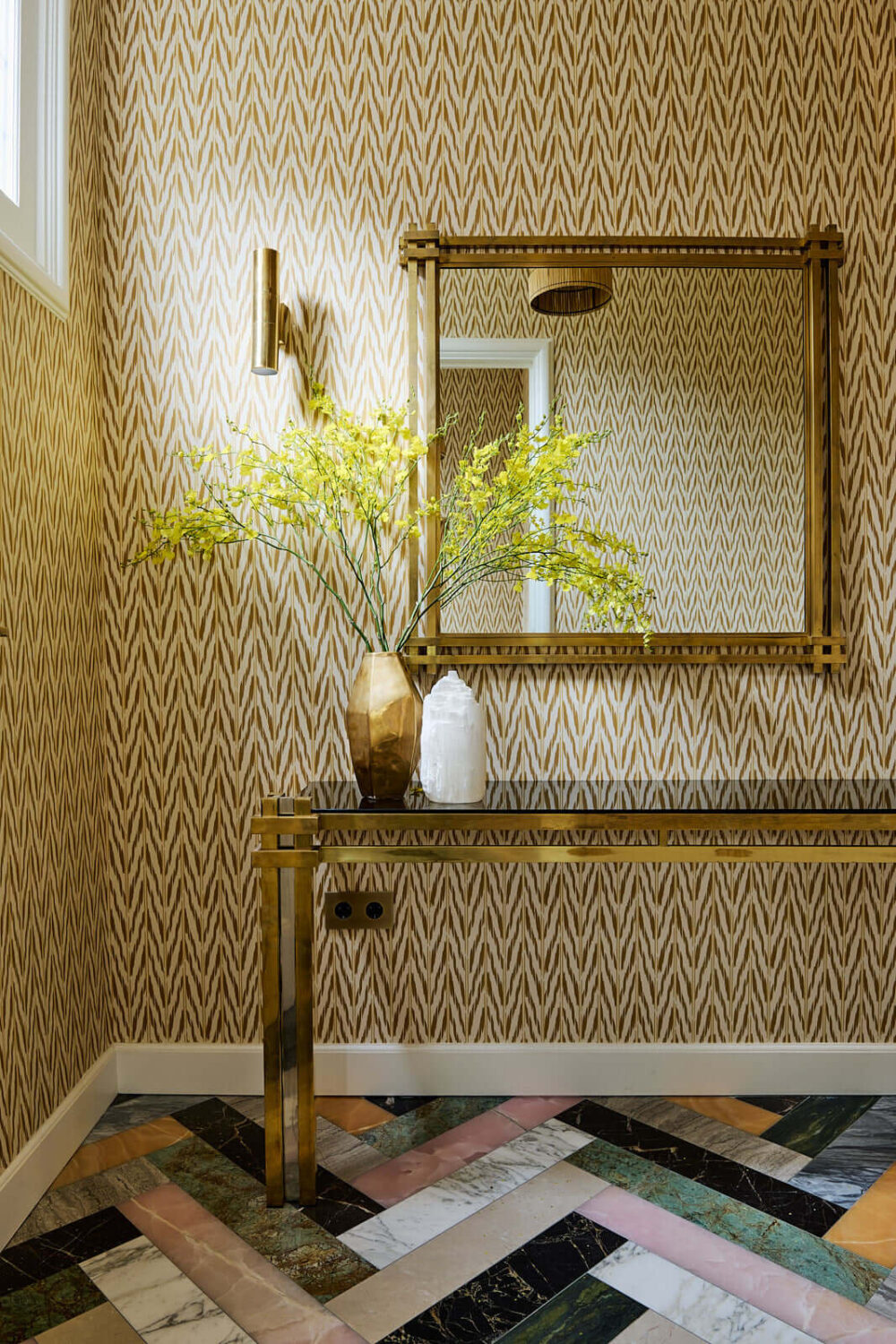 Color & Texture in a Grand Amsterdam Villa 15 hallway-wallpaper-colorful-floor-tiles-nordroom