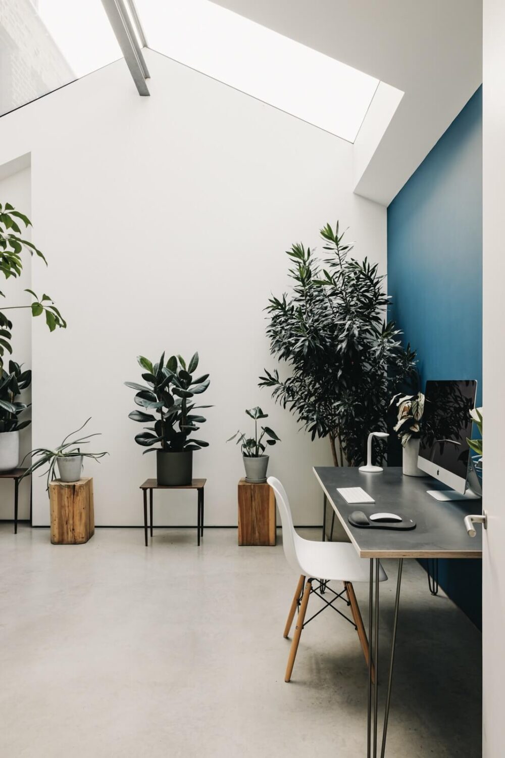 An Industrial Warehouse Conversion in London 13 home-office-skylight-blue-accent-wall-warehouse-conversion-london-nordroom