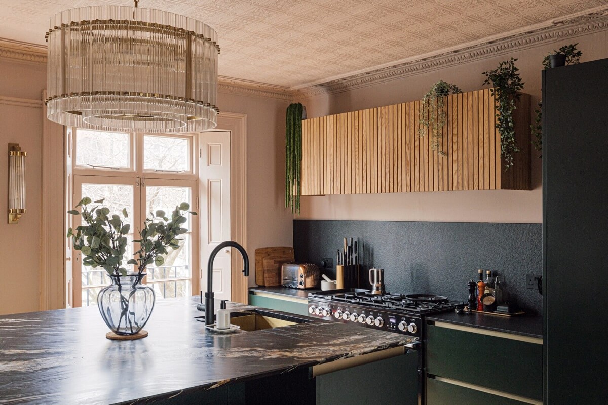 Color & Wallpaper in a Victorian Villa 5 kitchen-green-cabinets-nordroom