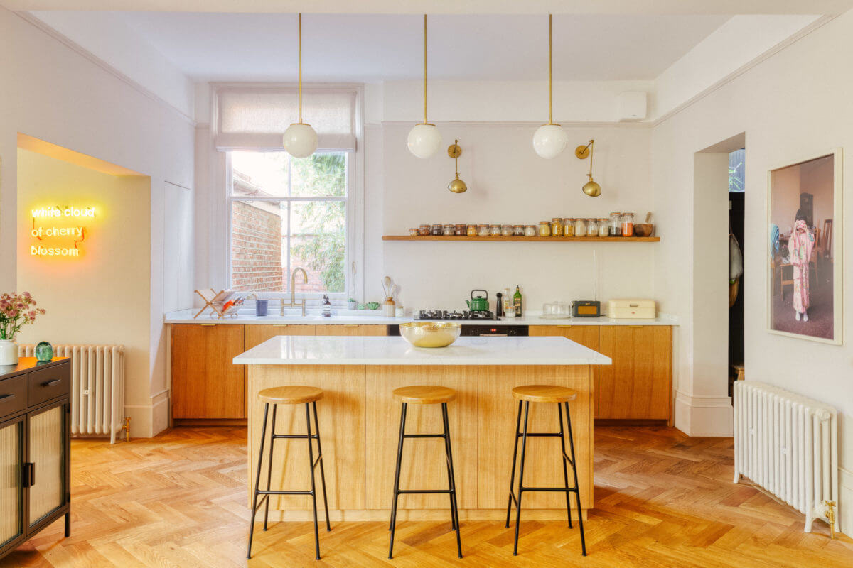 A Light-Filled Victorian Family Home in London 2 kitchen-island-bar-stools-london-family-home-nordroom