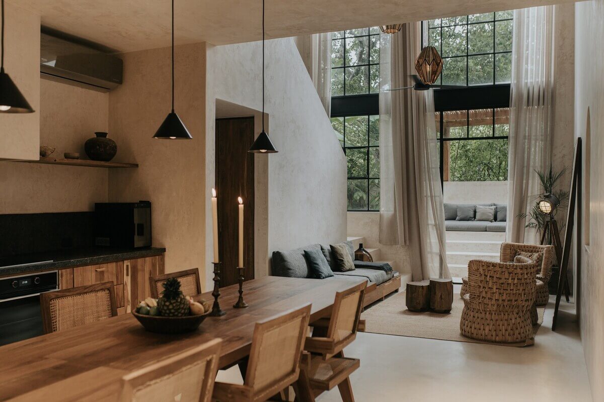 A Tulum Airbnb in an Architectural Building 14 kitchen-living-room-natural-materials-rental-apartment-tulum-nordroom
