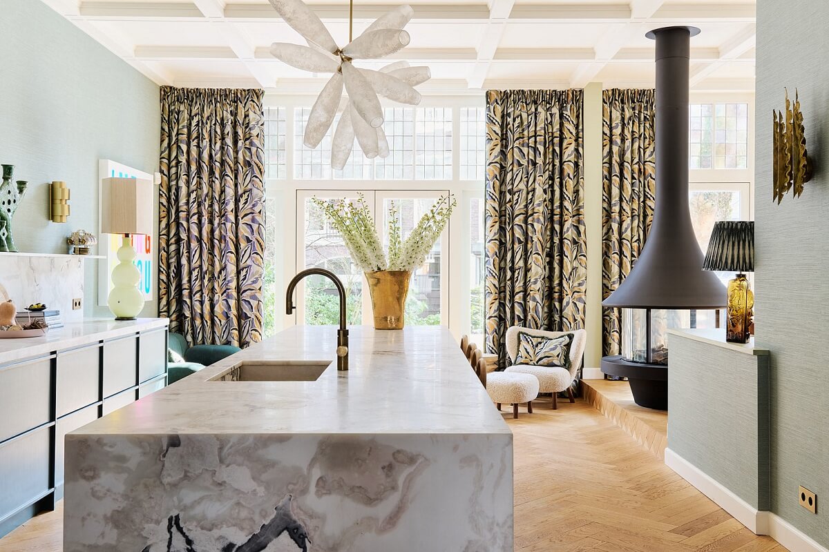 Color & Texture in a Grand Amsterdam Villa 4 kitchen-marble-sitting-area-nordroom