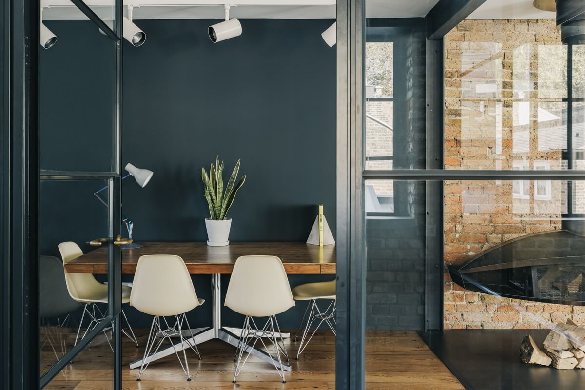 An Industrial Warehouse Conversion in London 6 living-room-moody-blue-dining-area-nordroom