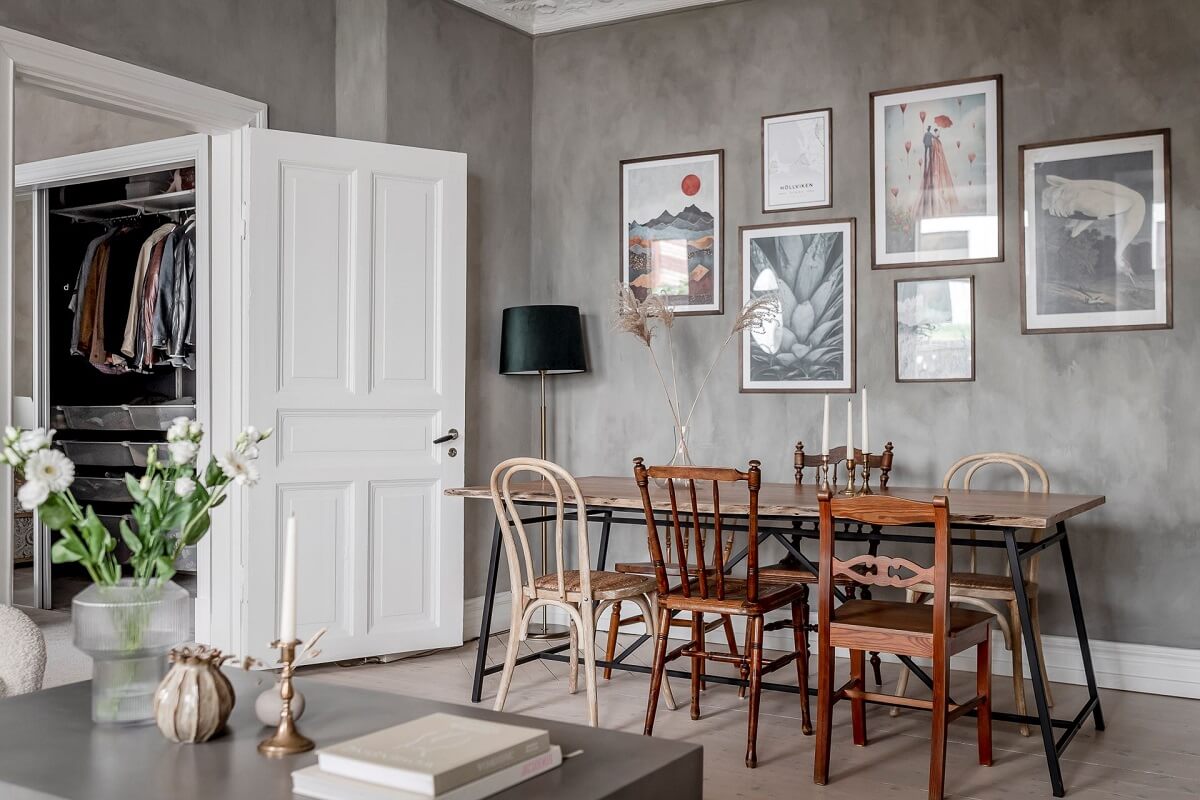 A Lovely Scandi Apartment with Original Features 7 living-room-vintage-dining-table-gallery-wall-nordroom