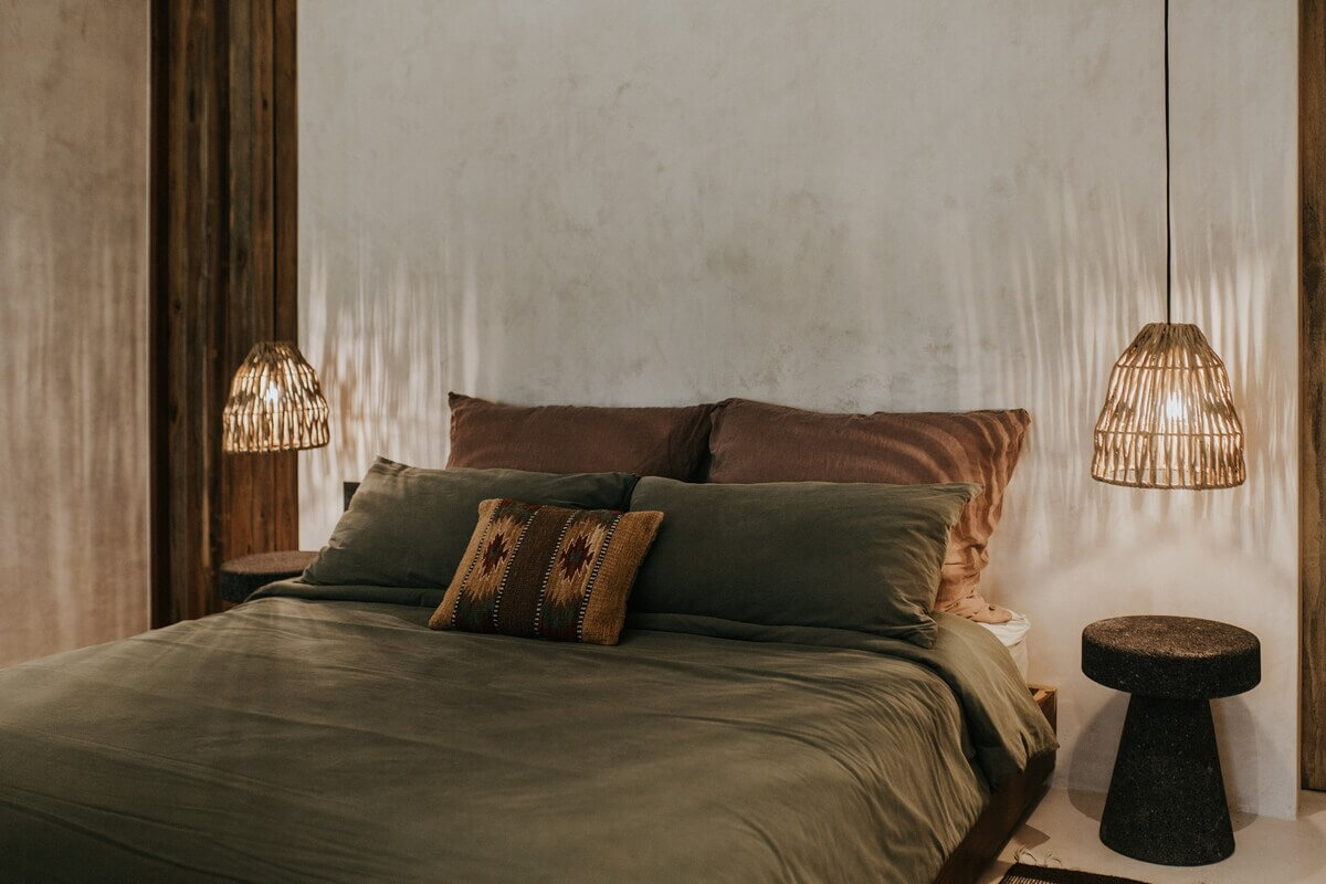 A Tulum Airbnb in an Architectural Building 22 natural-bedroom-green-bedding-airbnb-tulum-nordroom