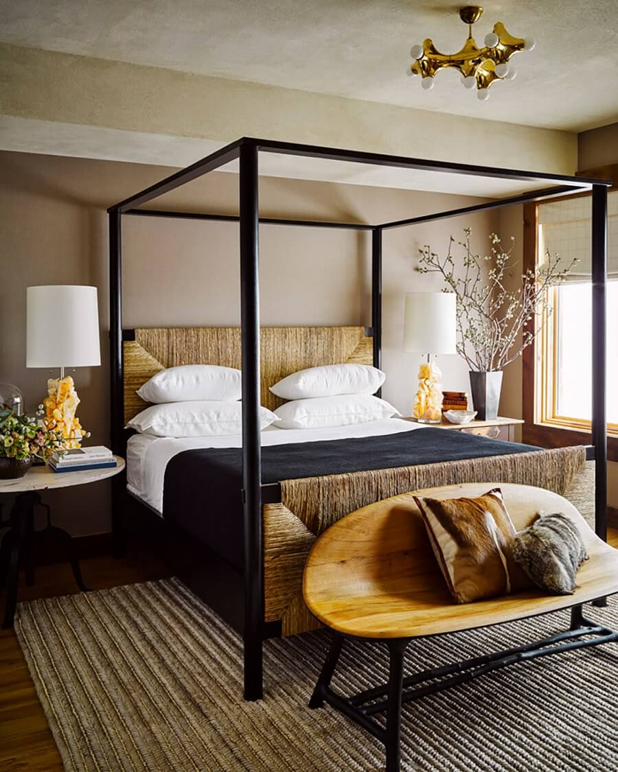 A Rustic Mountain Home in Big Sky, Montana 13 neutral-bedroom-canopy-bed-nordroom