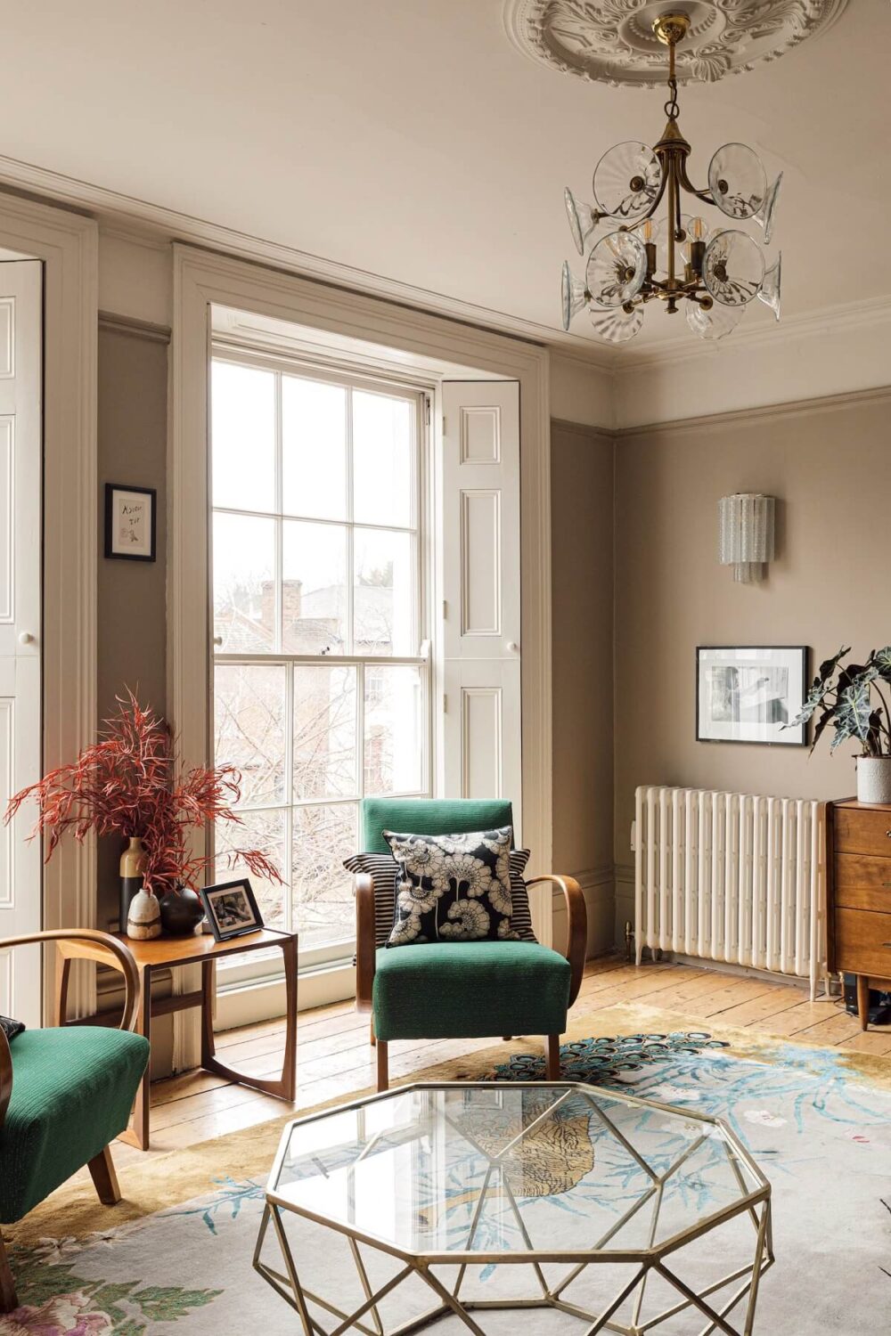 Color & Wallpaper in a Victorian Villa 8 neutral-living-room-green-armchairs-nordroom