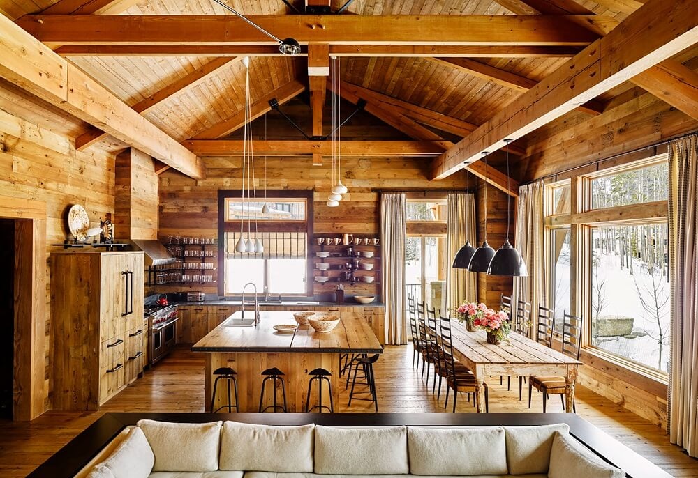 A Rustic Mountain Home in Big Sky, Montana 2 open-plan-living-room-kitchen-nordroom