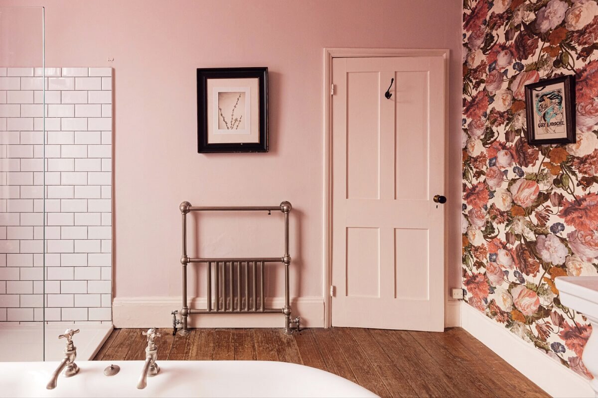 A 19th Century London Townhouse with Kitchen Extension 19 pink-bathroom-walk-in-shower-wallpaper-nordroom