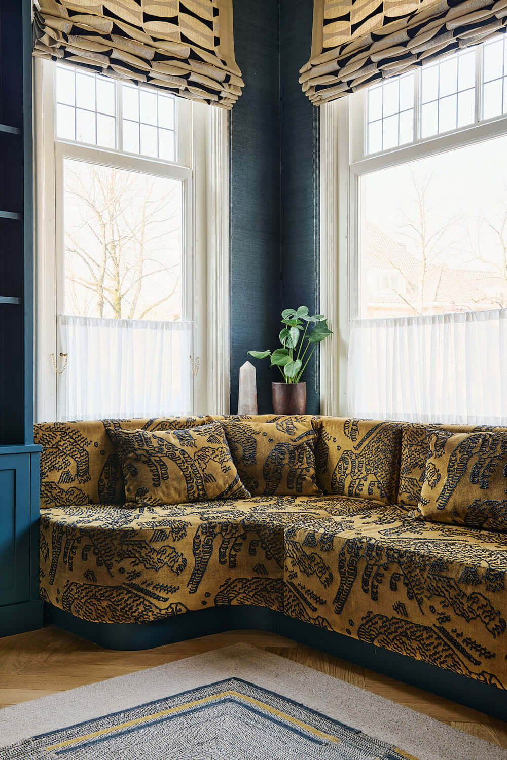 Color & Texture in a Grand Amsterdam Villa 23 printed-sofa-window-seat-nordroom