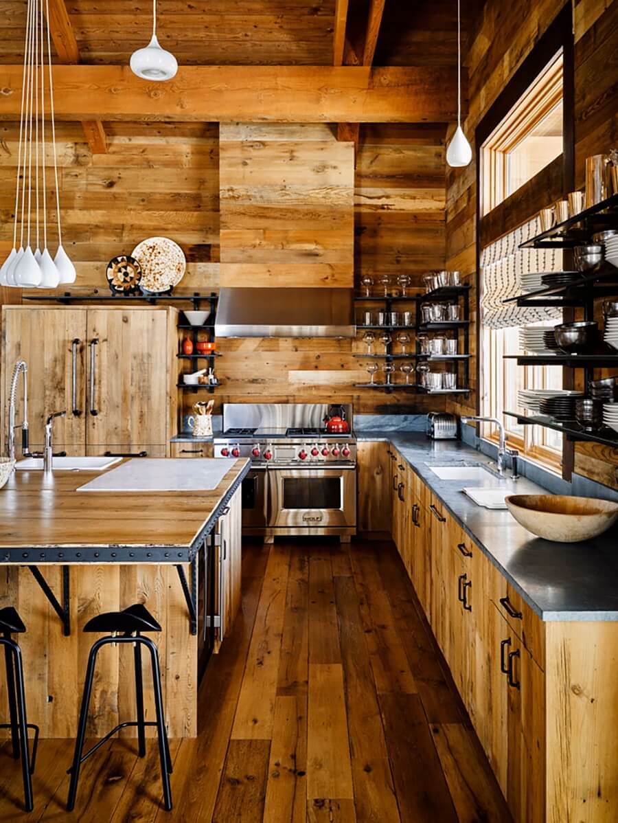 A Rustic Mountain Home in Big Sky, Montana 3 rustic-wooden-kitchen-open-shelves-nordroom