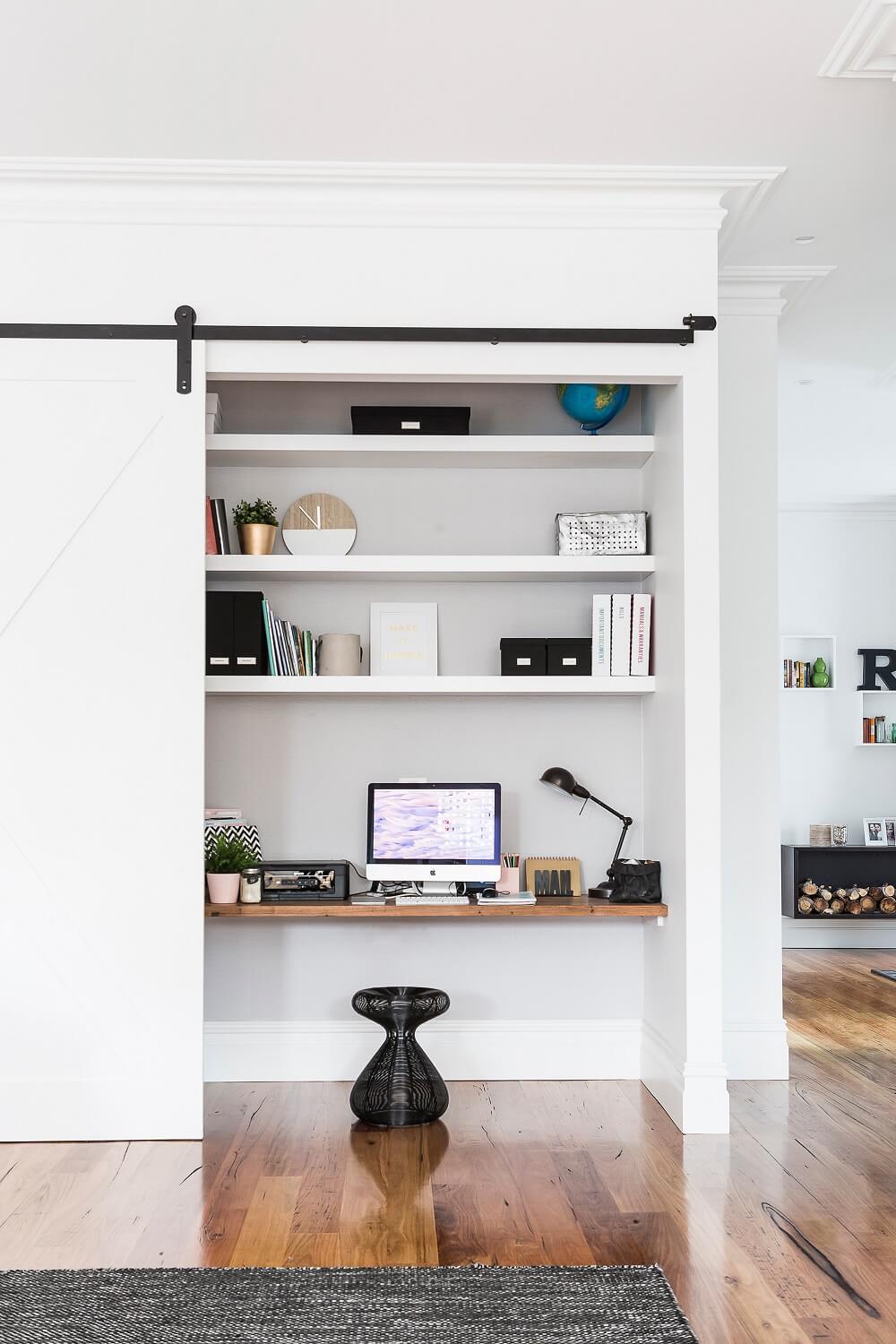 How To Design A Stylish Bedroom Home Office 12 sliding-barn-doorn-niche-bedroom-desk-nordroom