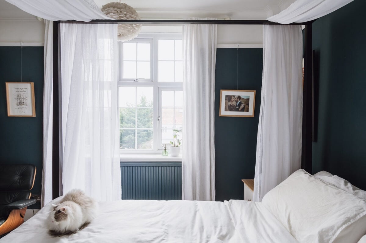 A Charming Two Bedroom Apartment in London 9 white-blue-bedroom-canopy-bed-london-apartment-nordroom