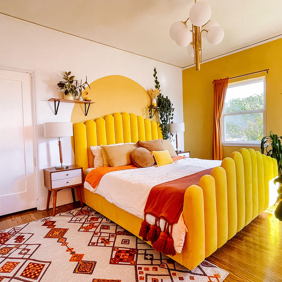 Best Paint Colors for a Colorful Small Bedroom 67 yellow-bedroom-color-blocking-nordroom
