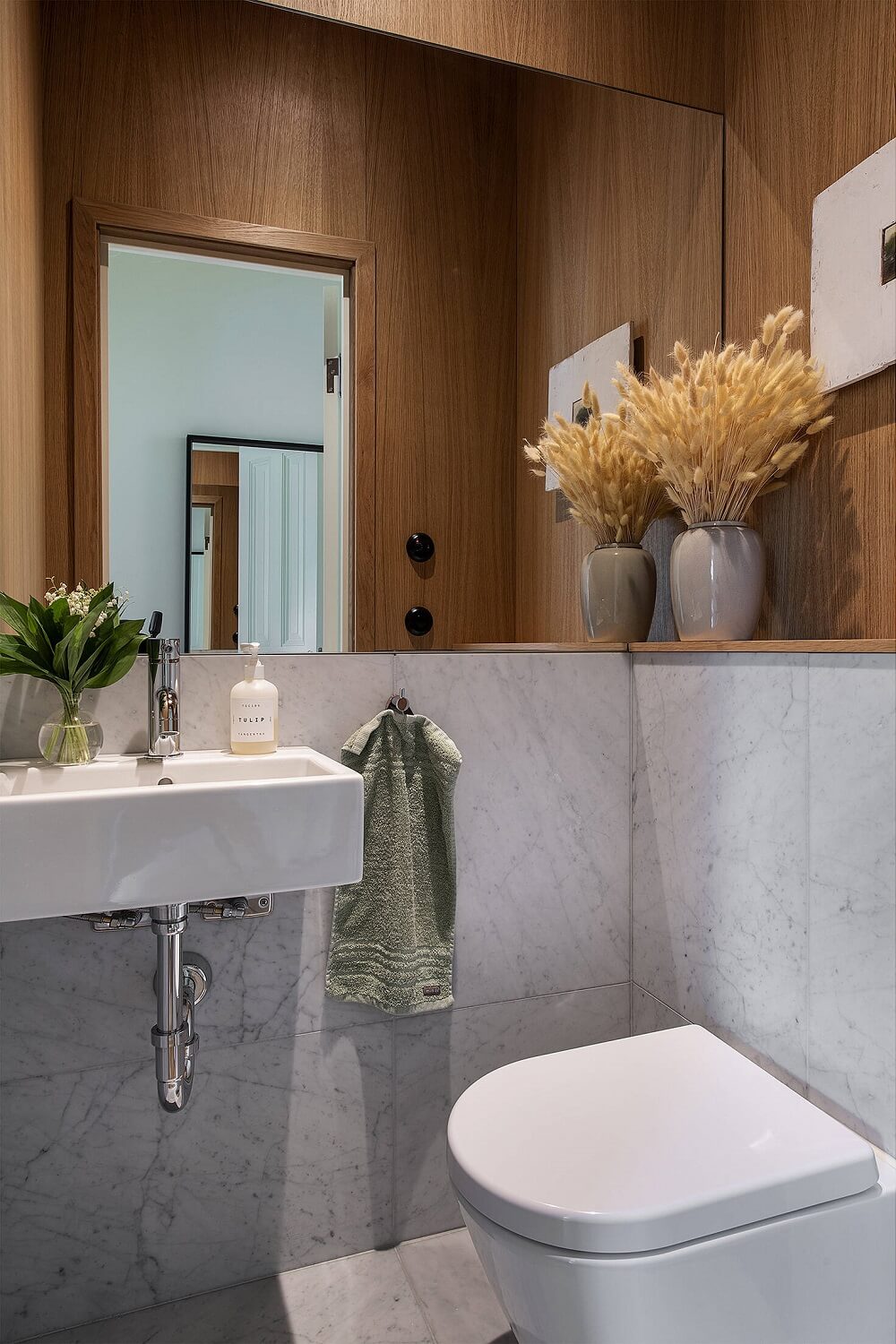 A Stylish Scandi Home with Oak Kitchen 16 bathroom-wood-marble-nordroom